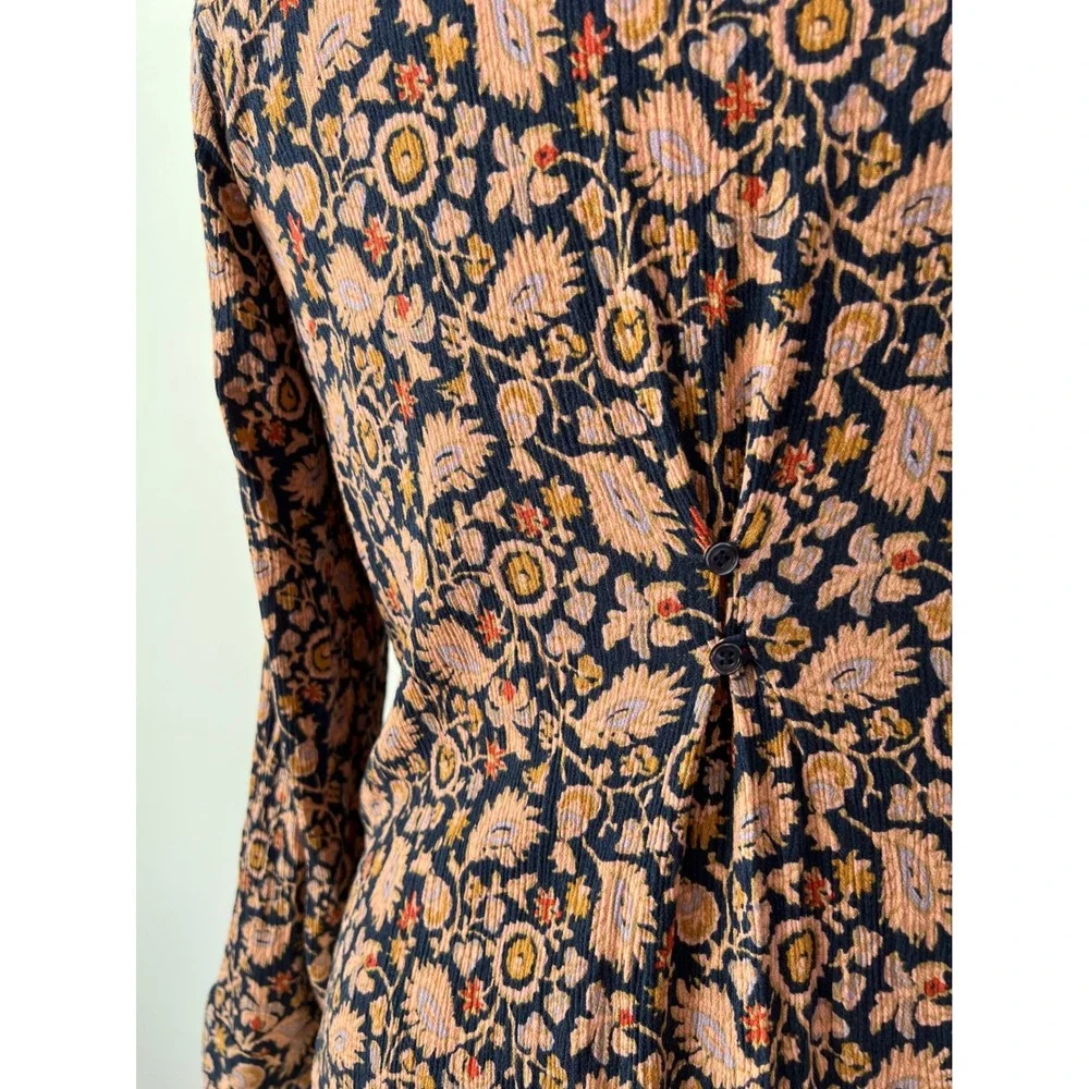 Market & Spruce Blouse Navy‎ Pink Floral Paisley Pintuck Pleated Rayon 1X - Picture 7 of 9